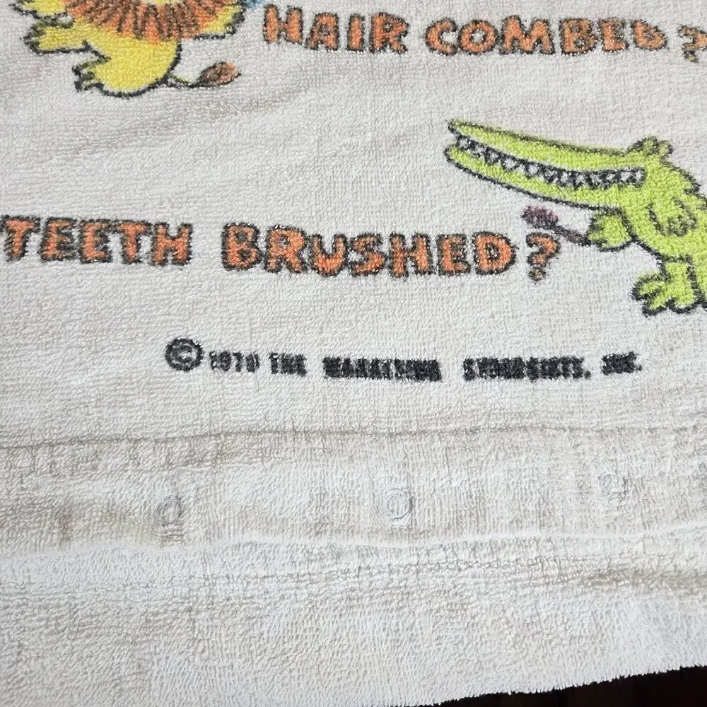 Vintage 1979 Marimekko Childrens Bath Towel Animal Graphics Fun Text